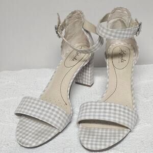 Life Stride Beige Tan White Checked Plaid Pattern Block Chunky Heels Size 11
